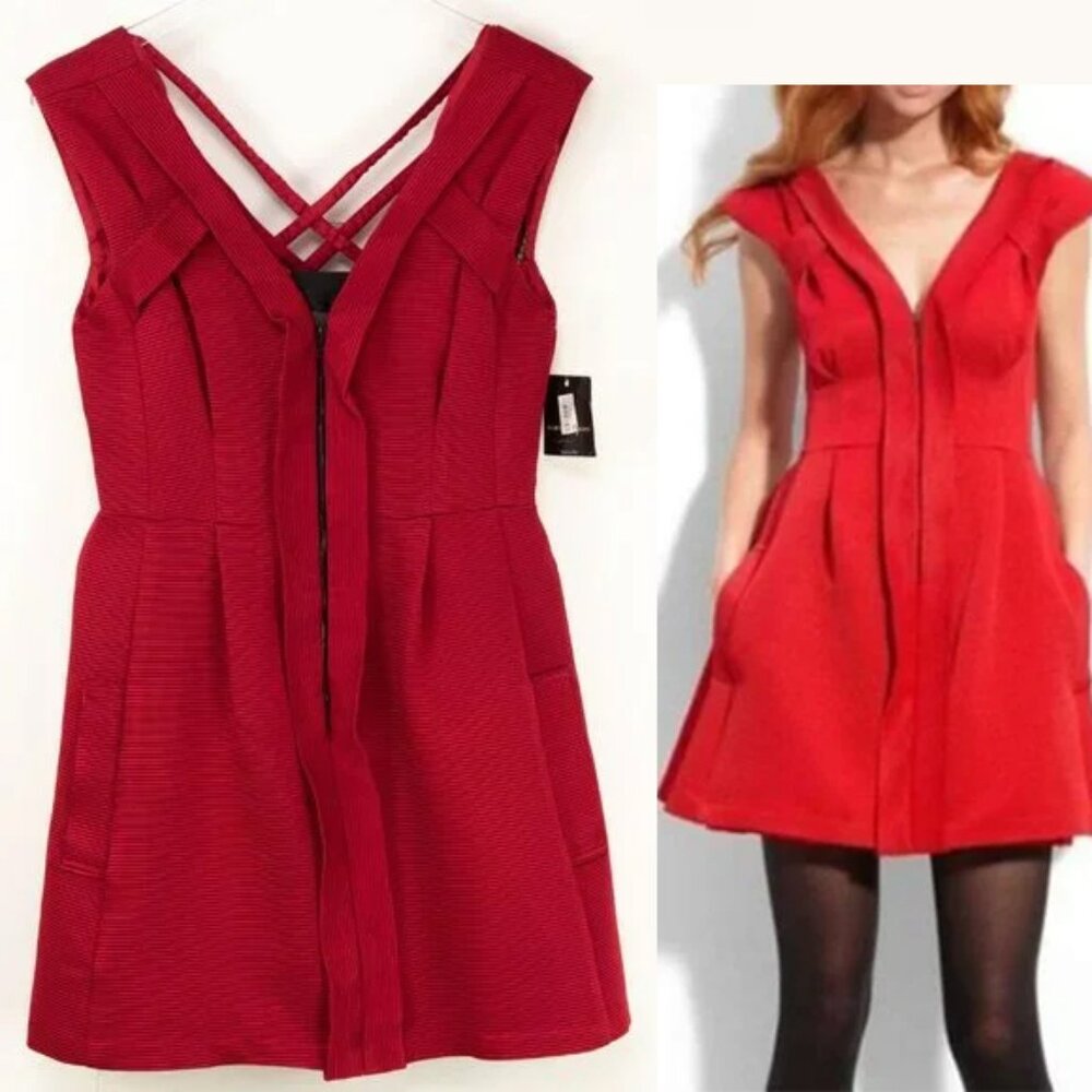 Nanette Lepore Ingrid Dress Fit & Flare Mini Crisscross Back Ruby Red Size 6 New